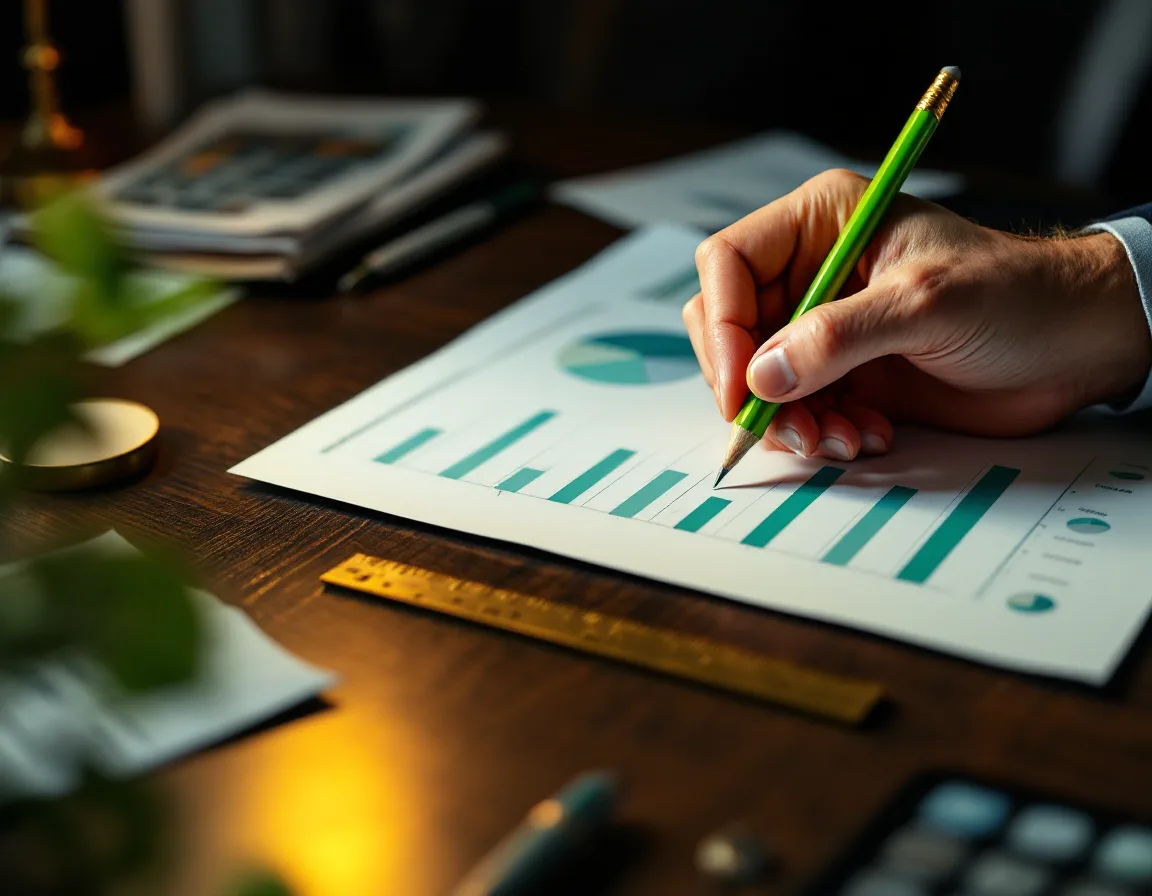 Hands marking up a printed financial model